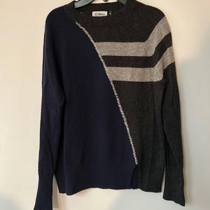 27 Miles Women’s Cashmere Navy Dark And Light Gray Stripe Sweater Size Small